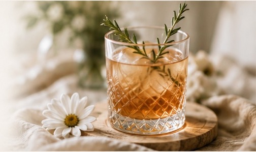 Signature cocktail served in an elegant rocks glass